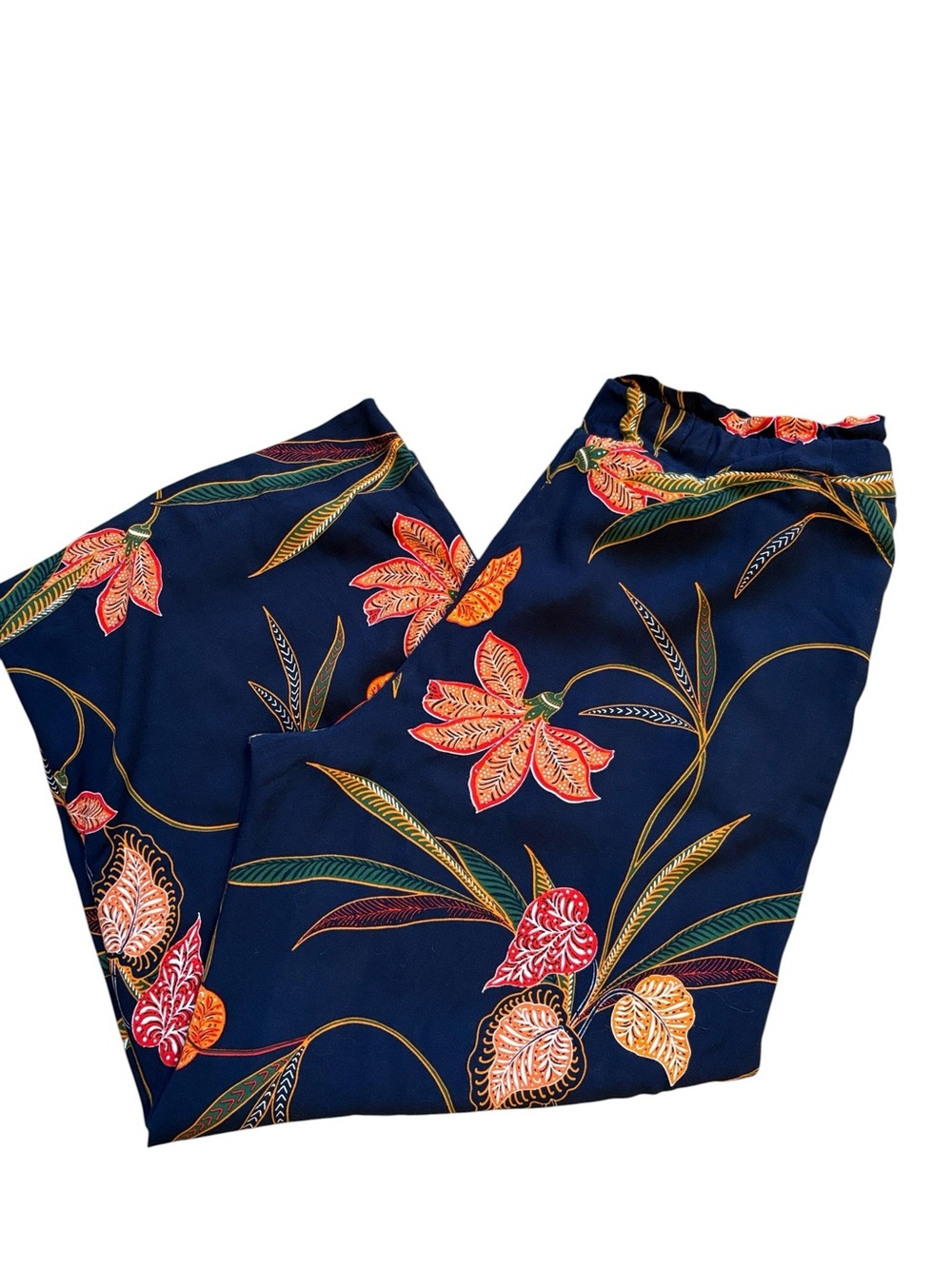 LOFT Capri Fluid Pants Tropical Print Pull-On Flowy Navy Size M - Picture 6 of 6